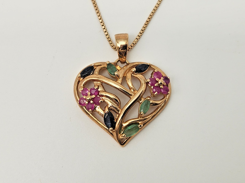 Ross Simons Sterling Silver Gold Vermeil Heart Pendant Italy 925 Necklace 18''